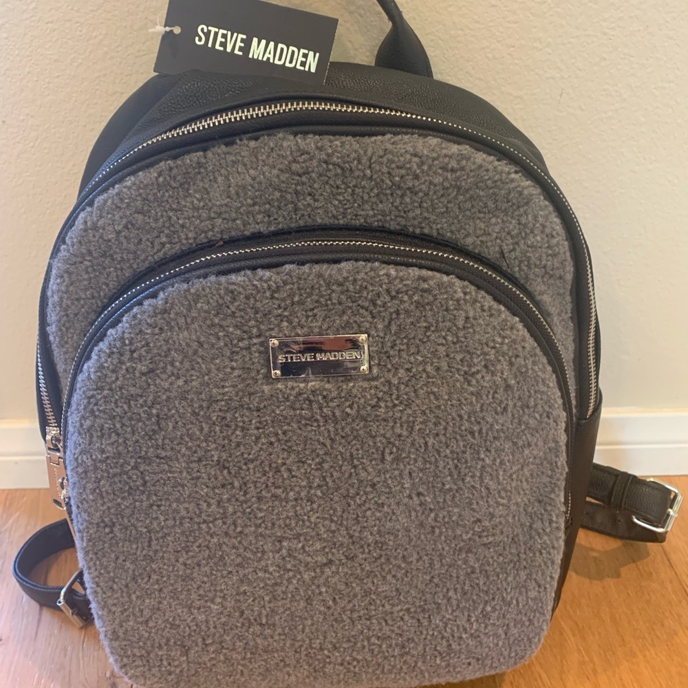 Steve Madden Backpack Black leather / Grey wool